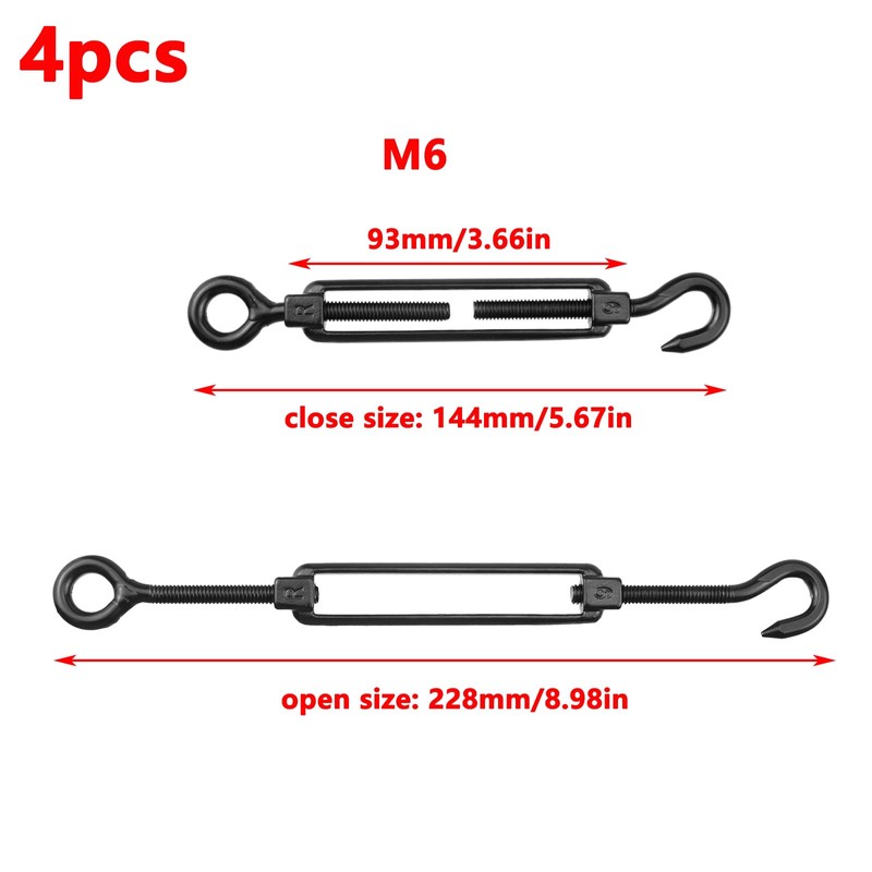 Antrader M6 Hook and Eye Turnbuckle,4Pcs M6 Stainless Steel 304