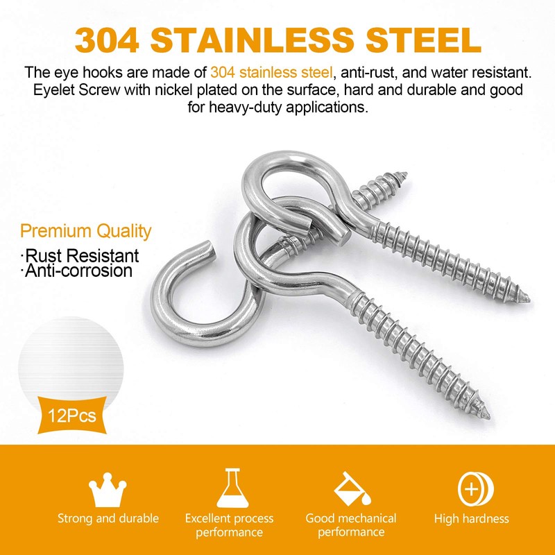 ZUSFUL 3.2 Inches 304 Stainless Steel Screw Eyes 6 Pack,Heavy