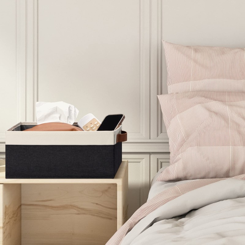 GhvyenntteS Storage Baskets for Organizing, Fabric Storage Bins with Leather