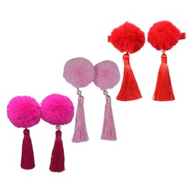 Mikinona 6pcs Boys and Girls Hairball Hairpins Tassels Barrettes for Girls for Festivals and Parties Includes Red and Rosy Colors Fun Hair Accessories for Boy Girl Special Moments
