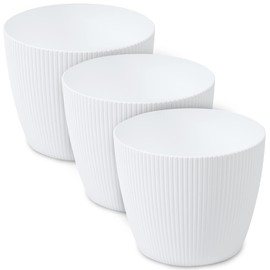 TULMERO Matte Flower Pot, Plastic Planter, Decorative Pot for Large Plants, 3 x Flower Pot Set, Flower Pot Herb Pot, (3 Pack) White, Diameter 11 cm