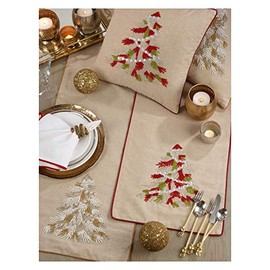 Occasion Gallery Red Beaded Christmas Tree Holiday Table Runner 16" X 72" Rectangular, 100% Cotton