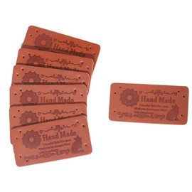 CABODYALS 100Pcs Brown Pu Leather Label Crochet Labels Rectangle Handmade Cat Rabbit Animal Custom Embossed Labels with Holes Tag Patches for Sewing Knitting DIY Clothes Jeans Hats Bags Craft