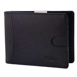 Premium Leather Credit Card Case for Men - POLIVA Mini Wallet with Card Holder & Slim Clip - Wallet with RFID Protection - Brown & Black - 6 Compartments, black, money clip