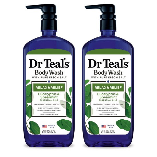 Dr. Teal's Body Wash with Pure Epsom Salt, Relax & Relief with Eucalyptus & Spearmint, 24 fl oz (Pack of 2)