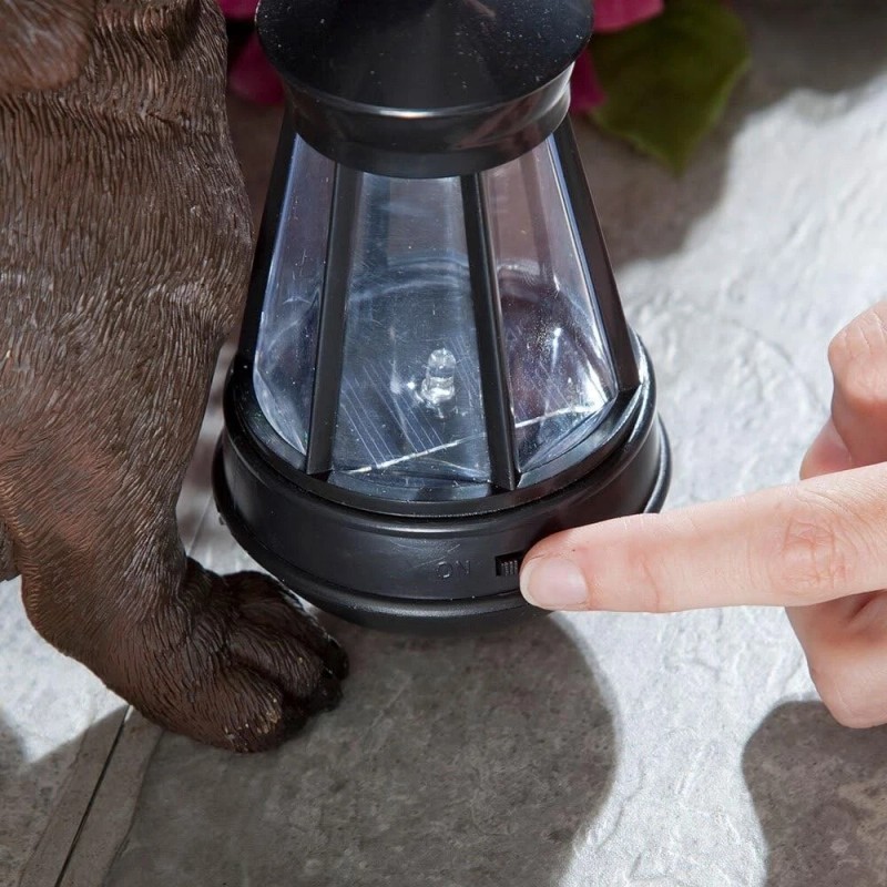 ATCS Realistic Dachshund Dog Puppy Garden Sculpture Holding Solar LED