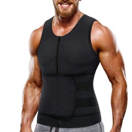 CHUMIAN Sauna Weste mit Bauchweggürtel Herren Kompression Shirt Saunaanzüge Schwitzanzug Taille Trimmer Fitness Korsett Reißverschluss Tank Top