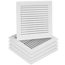 HVAC OV 5pack 4.5" x 4.5" Inch (Grille Dimensions) White Plastic Square Vent Cover - HVAC Air Return Grille - Built-in Protection Screen - 5.9" x 5.9" Inch (External Dimensions)