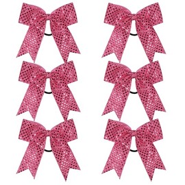 Cheer Bow Sequin 6 Inch 6 Pcs Bling Fling Cheerleader Cheerleading Jumbo Cheer Bow Hair Tie Hair Bow School (Pink)