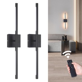 Shenmoyl Battery Operated Wall Sconce Set of 2, 8000mAh Wireless Wall Sconces, 3000K-6000K Dimmable, 350°Rotate, Indoor Wall Lights with Remote for Bedroom Living Room Bathroom, Black, 23.6 Inch