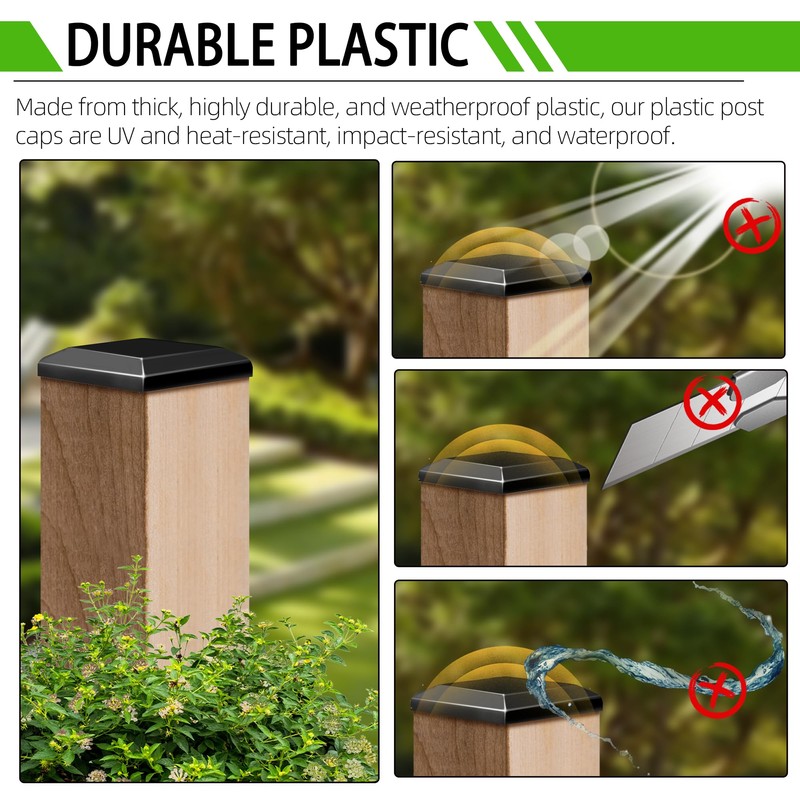 TonGass (6-Pack, Black) True I.D. 6x6" Wood Fence Post Caps,