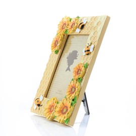 WAIT FLY 4 X 6 Inches Beautiful Sunflower and Bee Pattern Resin Card Photo Frame Picture Frame for Desktop Table Top Wall Display