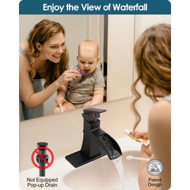 HOIGY Waterfall Bathroom Faucet Black, Brass Bathroom Faucets One Hole or 3 Hole 4 Inch, Single Handle with Deck Plate & Water Hoses for Morden Lavatory Vanity RV, Not Equipped Pop-up Drain