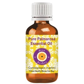 Deve Herbes Pure Palmarosa Essential Oil (Cymbopogon martinii) Premium Therapeutic Grade for Hair, Skin & Aromatherapy 30ml (1.01 oz)