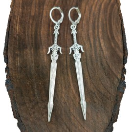 bySantana - 7cm Silber Schwert Ohrringe, Handgefertigt Fantasie Schmuck, Coole Geschenkidee, Mittelalter Dolch Ohrhänger (Hoop earrings)