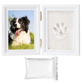 Vylro Paw Print Set Dog, 3D Wooden Picture Frame, Paw Print, Dog Memorial Gifts Photo Frame with Clay, Pet Photo Frame for Home Decoration, Gifts Dog Owner, Cat
