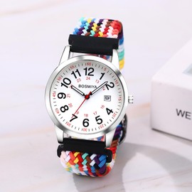 OIDEA Braided Elastic Nurse Watch for Medical: 12/24 Hour Military Time Easy Read Dial Second Hand Analog Quartz Watch for Medical Professionals Students Doctors, Colorful Band