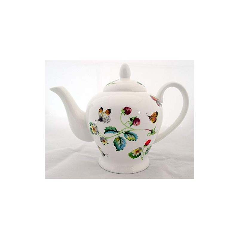 Fromeuropewithlove Strawberries & Butterflies Teapot Fine Bone China 20oz Teapot