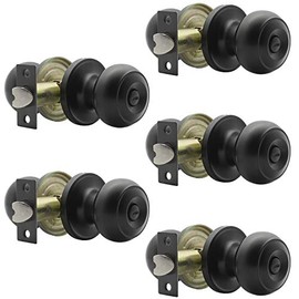 Probrico Flat Ball Bed/Bath Door Knobs Matte Black Finish, Keyless Interior Lockset Privacy Knobs for Bedroom or Bathroom(5 Pack)