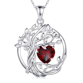 FANCIME Tree of Life Garnet Necklace for Women 925 Sterling Silver Tree Pendant Birthstone Necklace Jewellery Gemstone Anniversary Birthday Christmas Gifts for Wife Girls Her