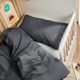 Laleni Children's Bed Linen 100 x 135 cm Cotton Muslin Bed Linen Children 100 x 135 cm + Pillowcase 40 x 60 cm Oeko-Tex Certified Muslin Bed Linen Baby Muslin Bed Linen 100 x 135 cm Anthracite