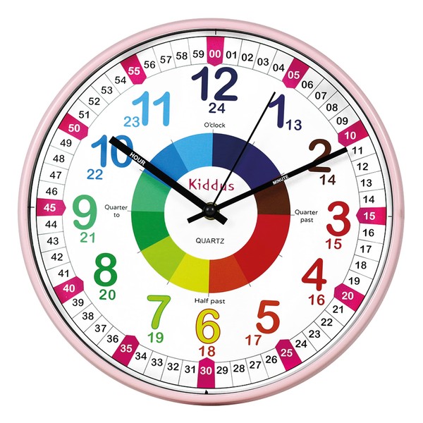 Kiddus Wall Clock for Boys and Girls. Silent Analogue Time