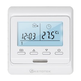 KETOTEK Digital Thermostat Underfloor Heating Electrically Programmable Flush-Mounted with Sensor AC 230 V 16 A, Room Thermostat Electric Underfloor Heating Controller White