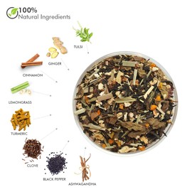 CelesTe Vedic Elixir - Turmeric Tea Loose Leaf - Premium Blend with Cinnamon, Black Pepper, Lemon Grass, Tulsi, Clove and Ashwagandha | 100% Natural Loose Leaf Black Tea (1.76 oz) (50 gm) (25 Cups)