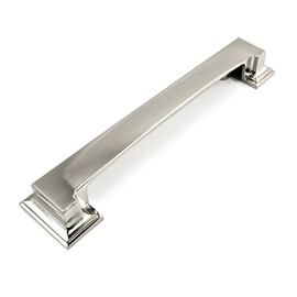 French Furniture Fittings Set of 4 Art Deco Kitchen Cabinet Rectangular Cup Handles, Shell Pulls for Cupboard Drawers, Brushed Satin Nickel