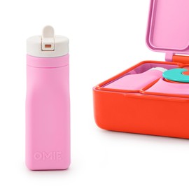OmieBox - Botella de agua de silicona reutilizable de 8.6 onzas, parte superior de pajita, sin BPA y sin ftalatos, a prueba de fugas (rosa)