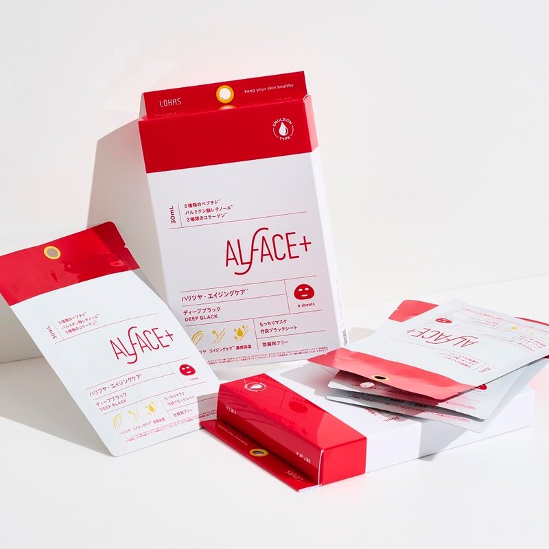 ALFACE Deep Black 4 Pieces Haritsuya Aging Care Mask, Preservative-Free