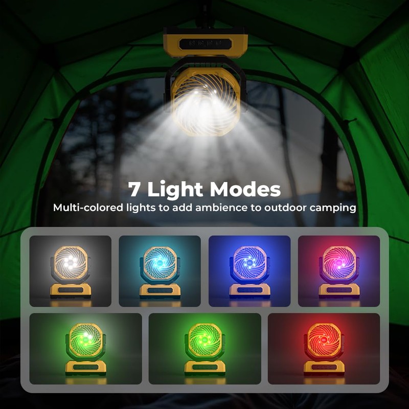 30000mAh Portable Camping Fan with RGB Lantern, Rechargeable Battery Powered