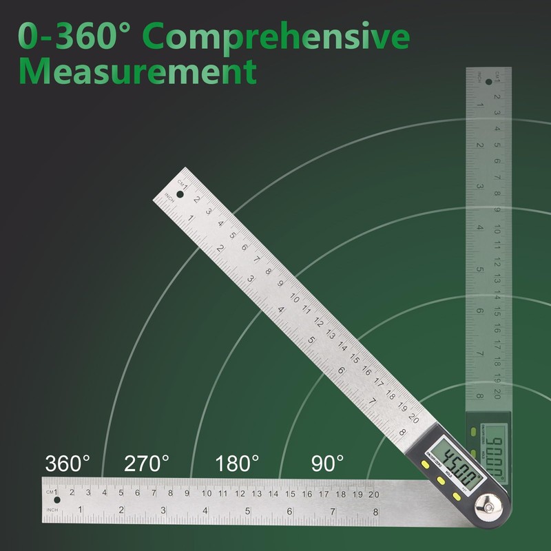 Wengart Digital Angle Finder Ruler,8 Inch / 200 mm,360° Measuring
