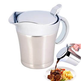 Thermal Gravy Boat Stainless Steel Sauce Jug with Lid Double Insulated Thermal Sauce Jug Sauce Cup Sauce Bowl for Sauce, Cream, Pudding (Small 450 ml)