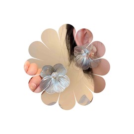 Inateannal Boho Exaggerated Pearl Flower Earrings Silver Metal Flower Earrings Large Statement Floral Earrings Vintage Pearl Petal Stud Earrings Hollow Filigree Earrings Jewelry for Women and Girls