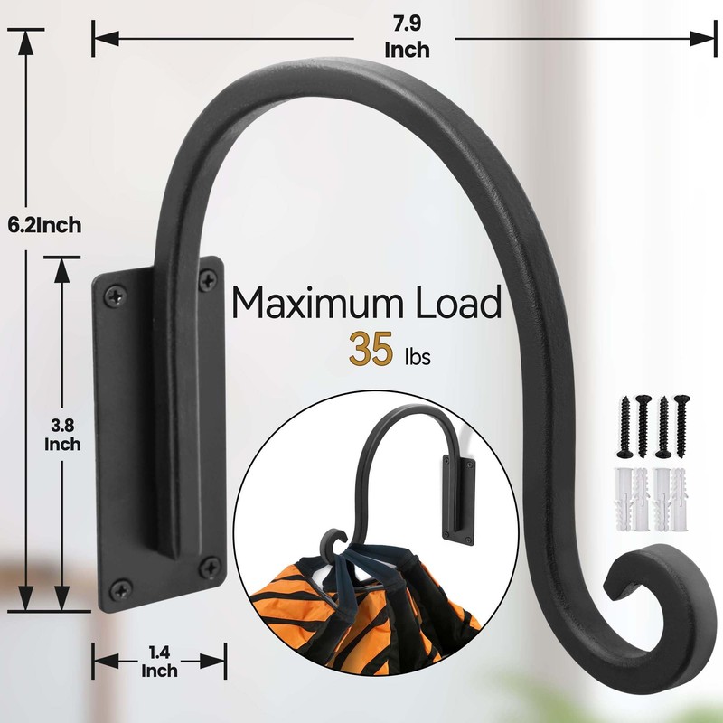 Lifyzoon Heavy Duty Plant Hanger Bracket (8"/Black) Outdoor Hand-Forged Hanging