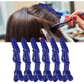 6pcs Pinza de Pelo de Cocodrilo, Abrazadera Antideslizante Único Diente para Peluquería y Salón (Azul)