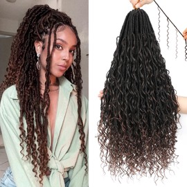 XIIMENALU Boho Faux Locs Crochet Hair 8 Packs Goddess Soft Locs with Curly Ends Pre-Looped Bohemian River Locs Crochet Hair Extensions for Black Women (T30#, 24 Inches (Pack of 8))