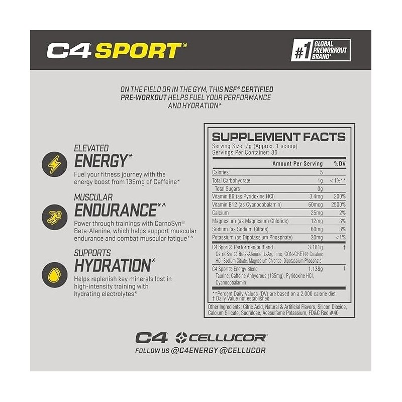 Cellucor C4 Sport Pre Workout Powder Fruit Punch 30 Servings