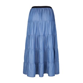 Tronjori Womens A Line Long Lightweight Tencel Denim Tiered Skirt with Multi Layers(L, Blue Multi Layer)