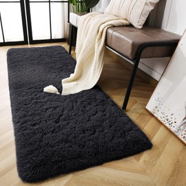 AMEHA Rugs Living Room Bedroom - Black Area Rugs for Hallway Runner Anti-Slip - Modern Super Soft Fluffy Shaggy Thick Pile Rug Non-Shedding Luxury Decorative, 60 x 220 cm