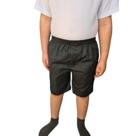 L S U Boys Kids Full Elasticated Pull-UP-Shorts Summer School Uniform Grey/Black (NO Zip/Clip) (9/10 Years, Grey)