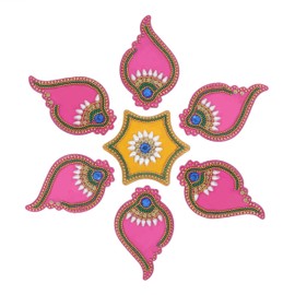 Acrylic Pnk Floor Rangoli Combo Diwali Toran with Red Laxmi Charan Paduka Pagal | Floor Wall Stickers Indian Puja Diwali Festival Decorations Home Temple Decor Gift – CMB-04