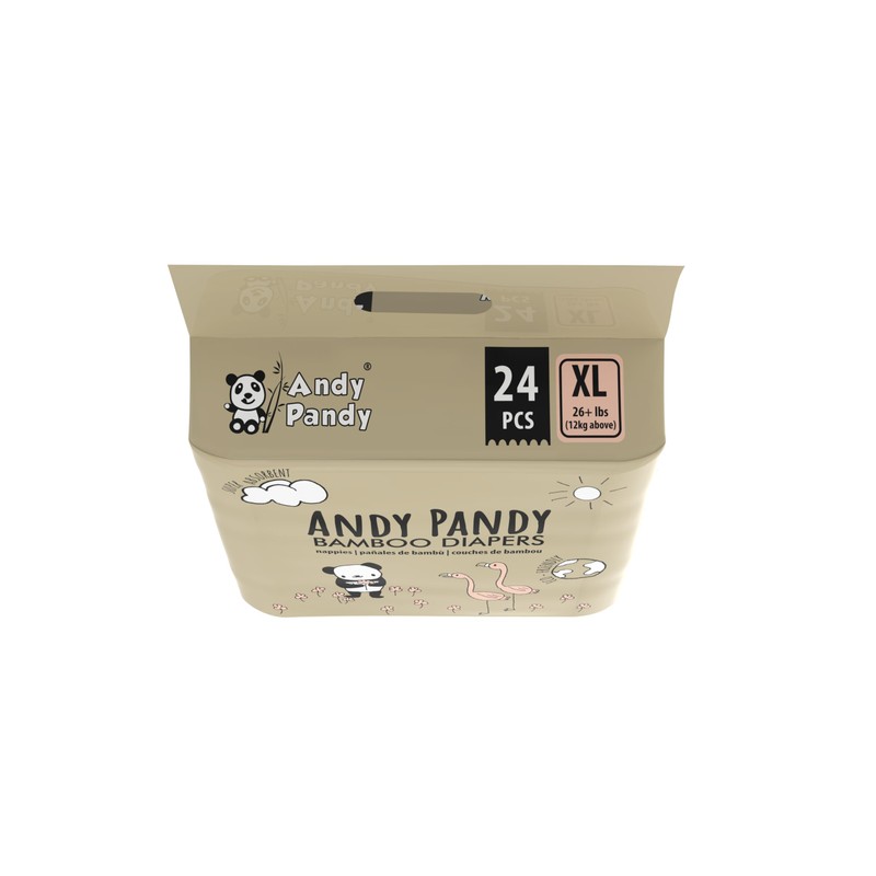Andy Pandy Bamboo Disposable Diapers, Extra Large, 26+ lbs, White,
