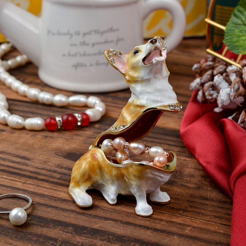 FJ FENGZHIJIE Corgi Figurine Home Decor Dog Trinket Jewelry Box