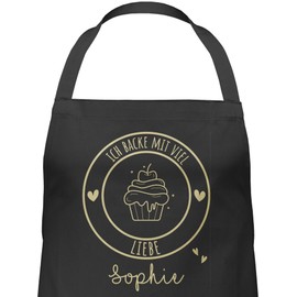 Geschenk mit Namen personalisiert by Shirtracer - Apron - Baking Apron - Ich backe mit viel Liebe I Gift Hobby Baker I Gift Baking, 1 black
