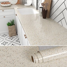VEELIKE Wide Cream Beige Countertop Contact Paper Waterproof Glossy Granite Peel and Stick Countertops for Kitchen 32''x118'' Self Adhesive Marble Wallpaper Vinyl Countertop Wrap for Walls Table Desk