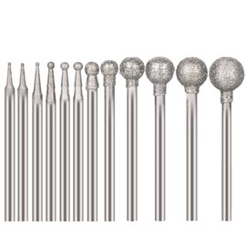 12Pieces/Set Ball Sphere Head Diamond Burr Engraving Bits Point Carving Polishing Burr Engraving Bits for DIY Woodworking Engraving Metal Carving Drilling Polishing of 12 Burr Sizes 0.5MM-8MM