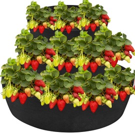 Wenfan 3 Tiered Strawberry Planter Non-Woven Fabric Raised Garden Bed Stackable Strawberry Planter Bag Felt Raised Planter Container for Growing Vegetables Herb Plant, 8 Inch Deep, Round