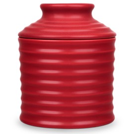 JERSINWEI Ceramic Butter Crock,French Butter Dish with Lid for Counter with Water Line - Keeps Your Butter Fresh and Spreadable,The Original Torsade Collection - Vintage Red,Perfect Gift for Her.